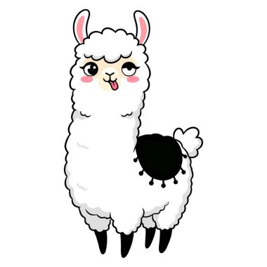 Dilini çıkarmış sevimli bir çizgi film karakteri. Lama beyaz, tüylü ve siyah bir yamadır. Bu bir kawaii stili. 108 Char çiziyor.