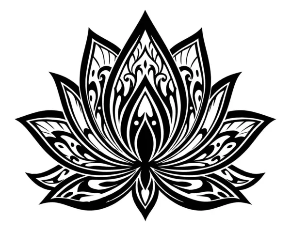 Güzel ve zarif bir nilüfer çiçeği vektör çizimi siyah beyaz, dövme veya dekorasyon için mükemmel 108
