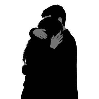 Bir çiftin kucaklaşmasını gösteren siyah beyaz bir çizim. Görüntü aşkı, desteği ve bağlantıyı temsil ediyor..