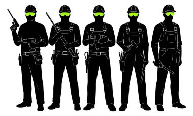Siluet Beş İşçi Üniformalı ve Koruyucu Vitesli