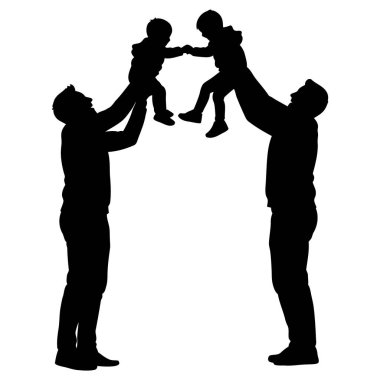 Siluet İki Baba Havada Çocukları Kaldırıyor