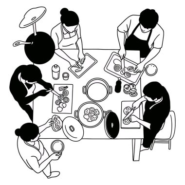 Siluet Mutfak İşbirliği Genel Bakış 'tan Grup Yemek Yemeği