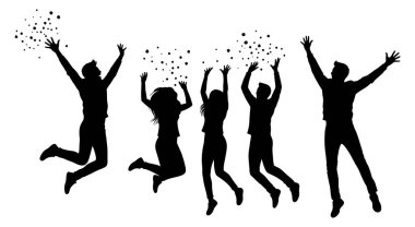 Siluet Neşeli Sıçrayışlarla Birlikte Kutluyor Mutlu Dostlar İyi Zamanlar