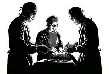 Siluet Cerrahi Prosedür Ekibi Operasyon Odasında Kompleks Operasyon Yapıyor