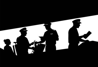 Siluet Polis Memurları Gece Trafik Durağı Yapıyor