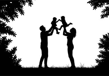 Neşeli Aile Anları Mutluluğun Silueti Görüntüsü Yakalandı