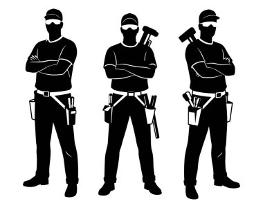 Siyah ve Beyaz Siluet Biçimli İnşaat İşçileri Çizimi