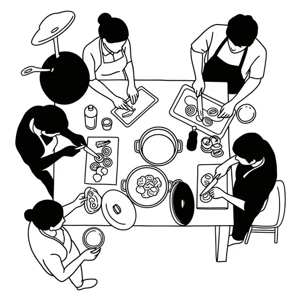 Siluet Mutfak İşbirliği Genel Bakış 'tan Grup Yemek Yemeği