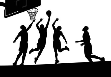 Siluet Rakamları Açık havada Basketbol Oyununda Yarışır