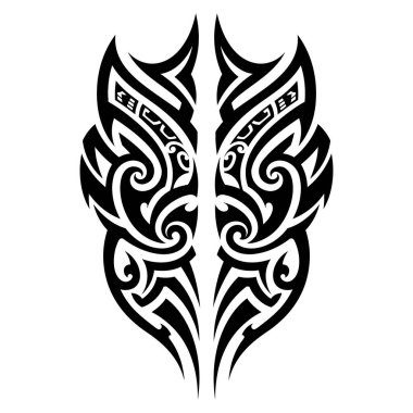 Simetrik Grafik Elemanlı Soyut Siyah Kabile Dövmesi Tasarımı