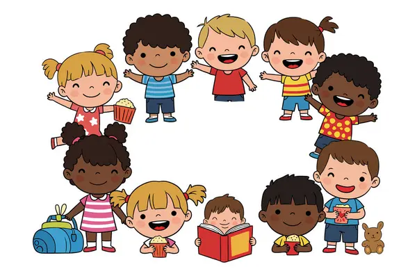 Çocuklar Gülümsüyor Arkadaşlık Çemberinde Eğleniyorlar