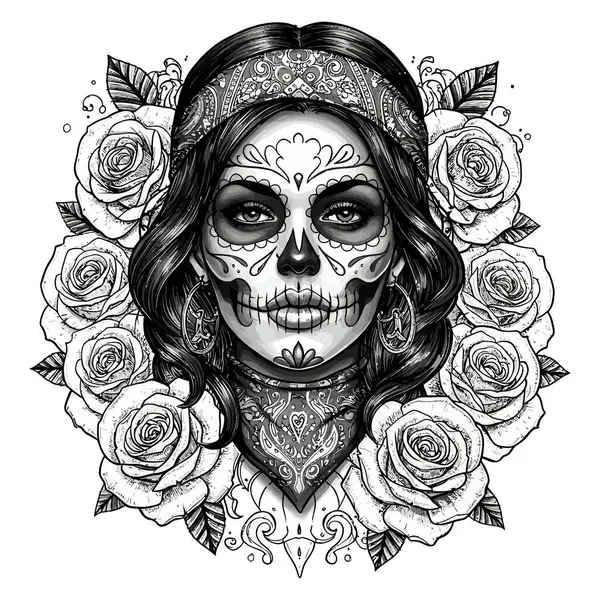 Şeker Kafatası Yüzlü ve Güllü Zarif Kadın