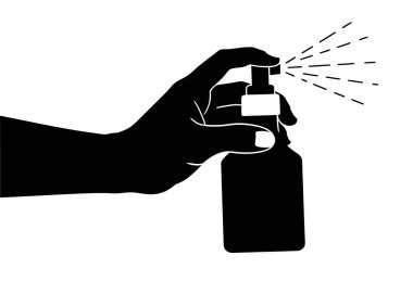 Spreyli aerosol taşıyıcı illüstrasyonu tutan el silueti