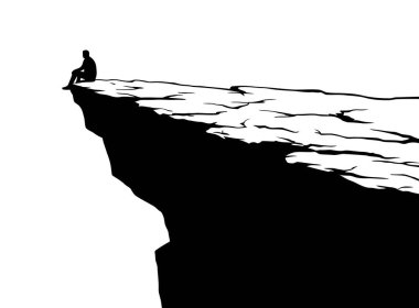 Uçurumun kenarında tek başına Uçurumun siluetini düşünürken