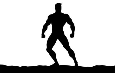 Güçlü bir Süper Kahramanın Güçlü Silueti Harekete Hazır