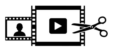 Makas ve film şeridi tasarım illüstrasyonuyla video düzenleme