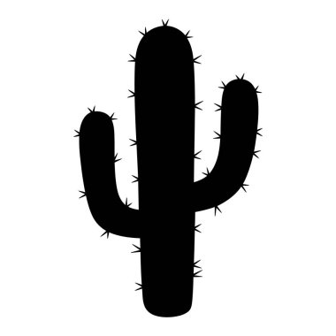 Siyah renkli minimalist Saguaro Kaktüs Silueti Beyaz üzerine izole edildi