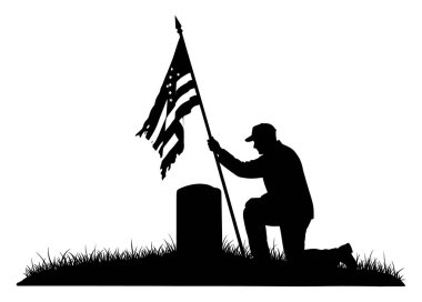 Mezar Tutucu Amerikan Bayrağının önünde diz çöken bir asker