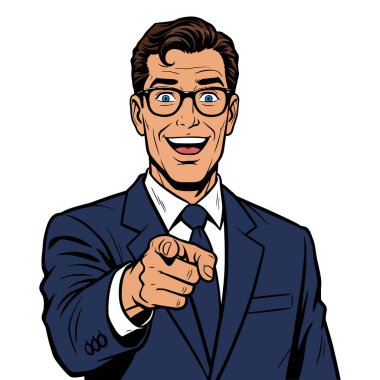 Pop Sanat Tarzı Gözlüklü Adam Göstericiyi Gösteriyor