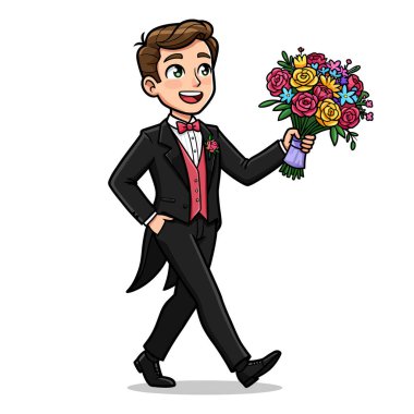 Yakışıklı Damat Buketle Sevgi ve Bağlılığı Kutluyor