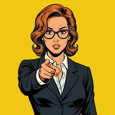 Gözlüklü Ciddi Kadın Parmağını sana doğrultuyor