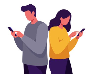 Çift birbirini görmezden gelerek Arkaya Bekleyen Akıllı Telefonlara Bakıyor