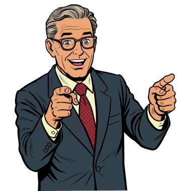 Takım Elbiseli İyimser Adam Gösterip İzleyiciye Gülümsüyor