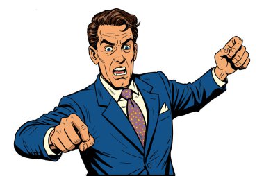 Öfkeli Adam Saldırgan Mavi Takım Elbiseli Çizim Sanatı