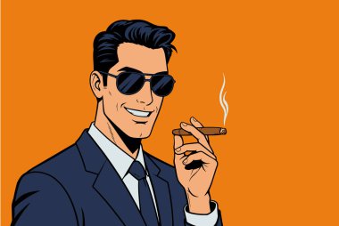 Puro İçen Tarz Adamı Retro Modada Kendine Güvenen Poz Veriyor