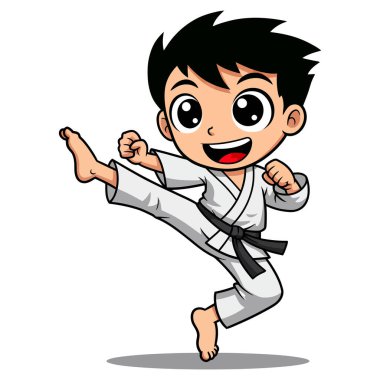 Küçük Karate Ustası Dinamik Yuvarlak Tekme atıyor