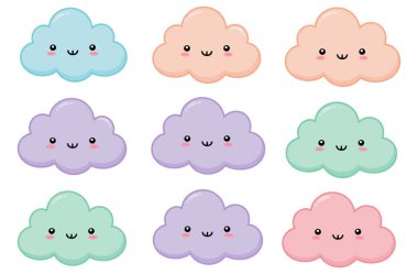 Gökyüzünde yüzen Tatlı Yüzlü Çeşitli Pastel Bulutları