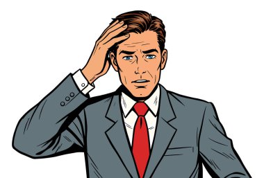 Endişeli iş adamı işyerinde zorlukları ve endişeleri yönetir.