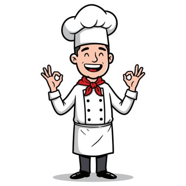 Üniformalı ve Yemek Pişiren Şapka Resimli Mutlu Aşçı