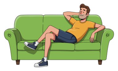 Ev Gündelik Yaşam Tarzı 'nda Kanepede Rahatlayan Adam