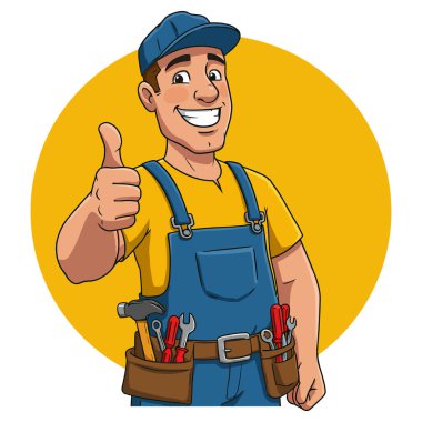 Mutlu tamirci baş parmağını kaldırıyor.