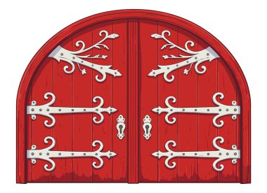 Dekoratif Ironwork Menteşeli Ortaçağ Kırmızı Tahta Kapısı
