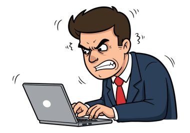 Bilgisayar üzerinde çalışan Hüsrana uğramış Adam Teknolojiden Rahatsız Olan Adam