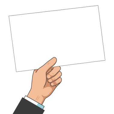 Boş bir beyaz dikdörtgen kağıdı tutan el.