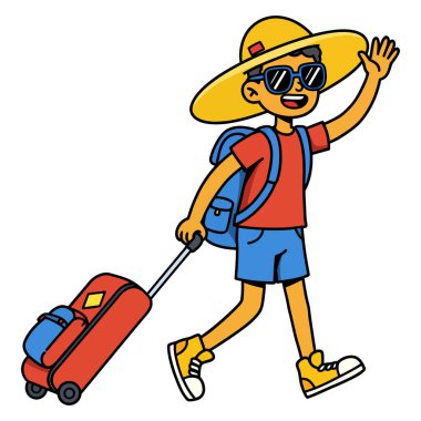 Neşeli Turist Heyecanlı bir Tatil Yolculuğuna Hazır