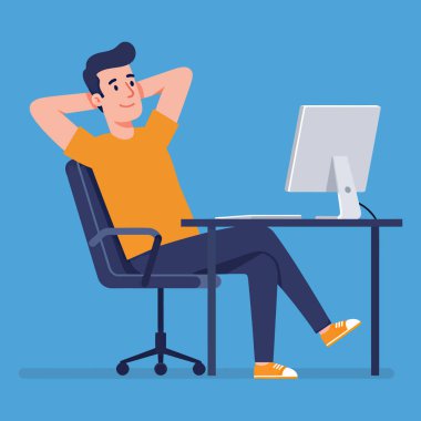 Rahat Adam Bilgisayar Ekranı ile Masada Mola Veriyor