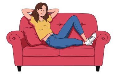 Kanepede dinlenen ve hiçbir şey yapmamanın tadını çıkaran kız.