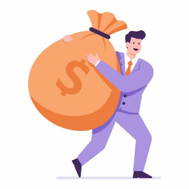 Büyük bir çuval dolusu para taşıyan adam.