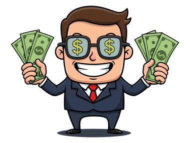 Mutlu Takım Elbiseli Adam Dolarlı Gözlü Para Tutuyor