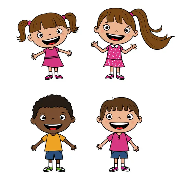 Çeşitli Mutlu Çocuklar Grubu Bir arada Duruyor ve Gülümsüyor