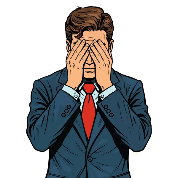 Gözleri kapalı bir adam görüşten kaçınmak için umutsuz görünüyor.