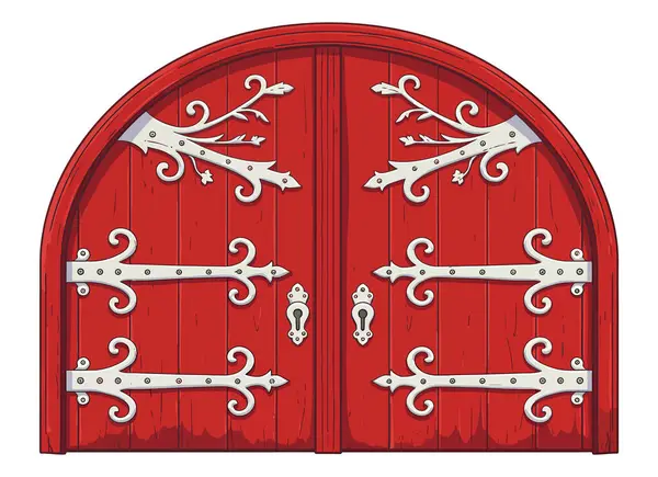 Dekoratif Ironwork Menteşeli Ortaçağ Kırmızı Tahta Kapısı