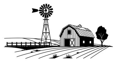 Idyllic Kırsal Sahne Bir Çiftlik Değirmeni ve Bir Ahır