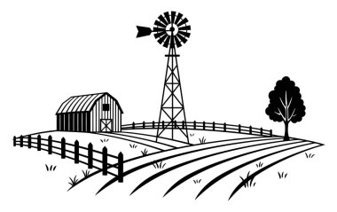 Yel değirmeni Ağacı ve Hasat Edilmiş Tarlalar