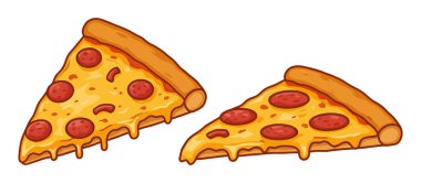 İki Dilimlenmiş Lezzetli Pepperoni Pizza Çizgi Film Stili Görüntü