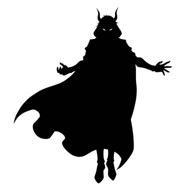 Siluetteki Gizemli figür Boynuzlar ve Akan Pelerinli